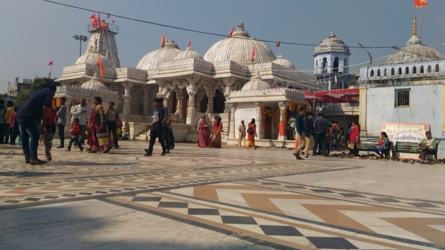 Pilgrims outside the white-domed Bahuchar Mata temple complex